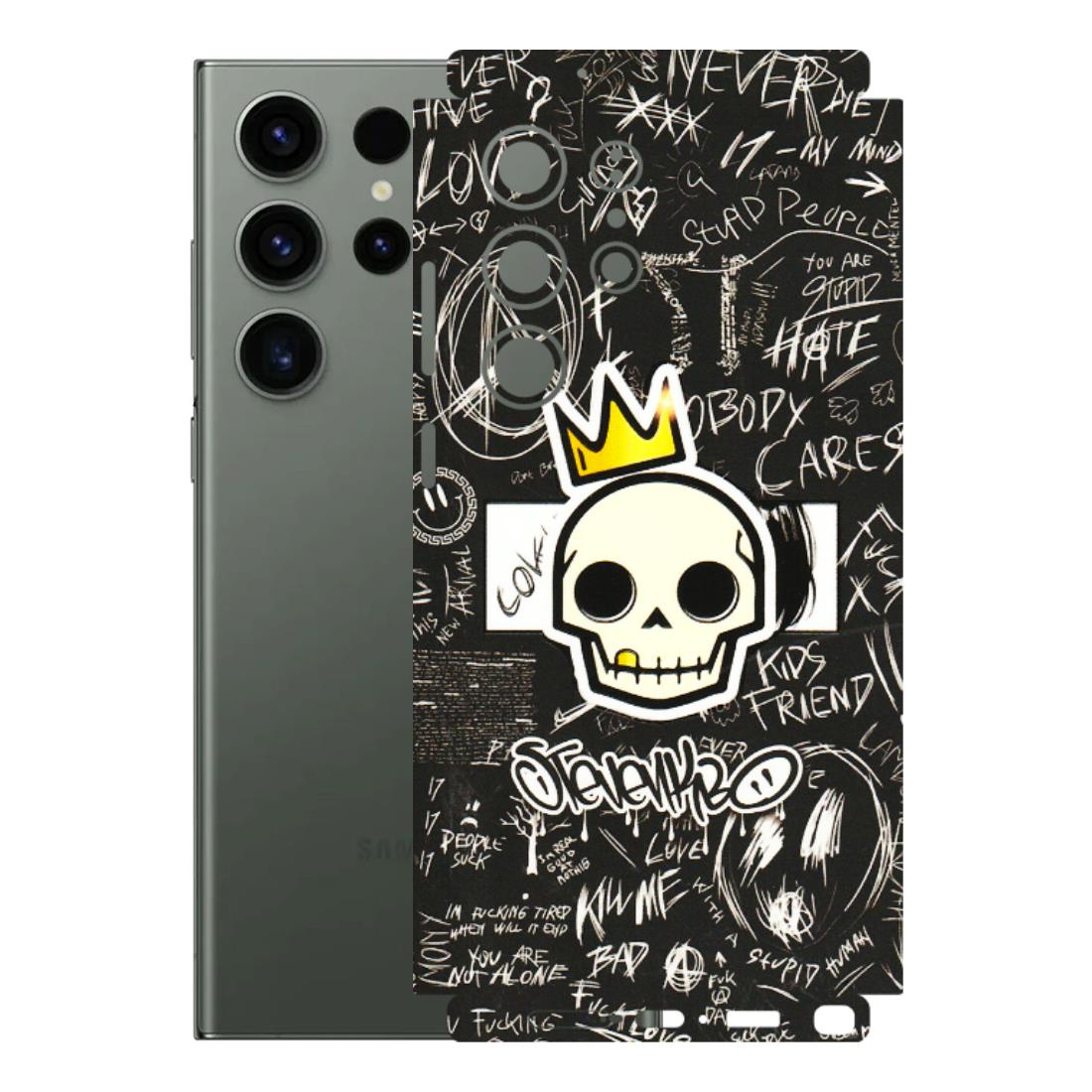Samsung A/S Series Phone Skins (All Models) - Funny Skull Black Chalk Grafitti - 3D Embossed Finish (L-22) Samsung Galaxy S23 Ultra (5G)