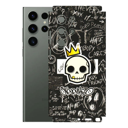 Samsung A/S Series Phone Skins (All Models) - Funny Skull Black Chalk Grafitti - 3D Embossed Finish (L-22) Samsung Galaxy S23 Ultra (5G)