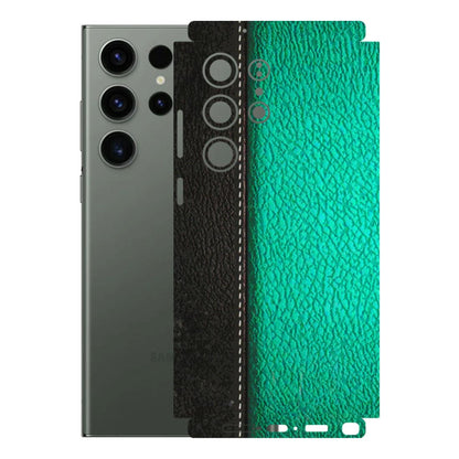 Samsung A/S Series Phone Skins (All Models) - Black Green Dual Leather Stich - 3D Embossed Finish (L-233) Samsung Galaxy S23 Ultra (5G)