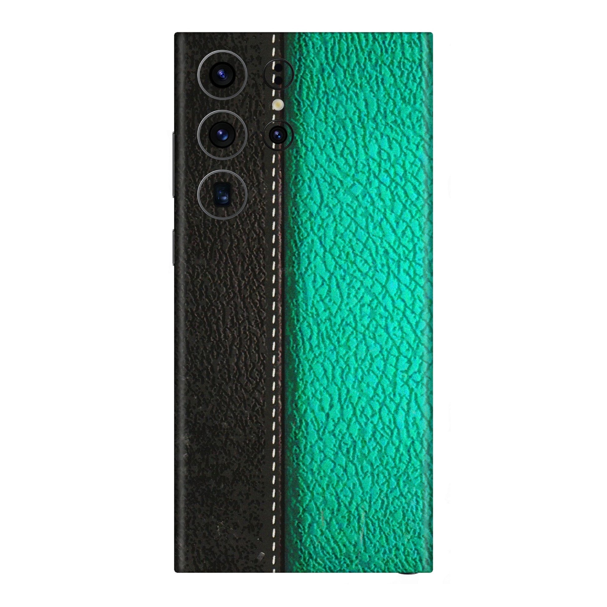 Samsung A/S Series Phone Skins (All Models) - Black Green Dual Leather Stich - 3D Embossed Finish (L-233) Samsung Galaxy S23 Ultra (5G)