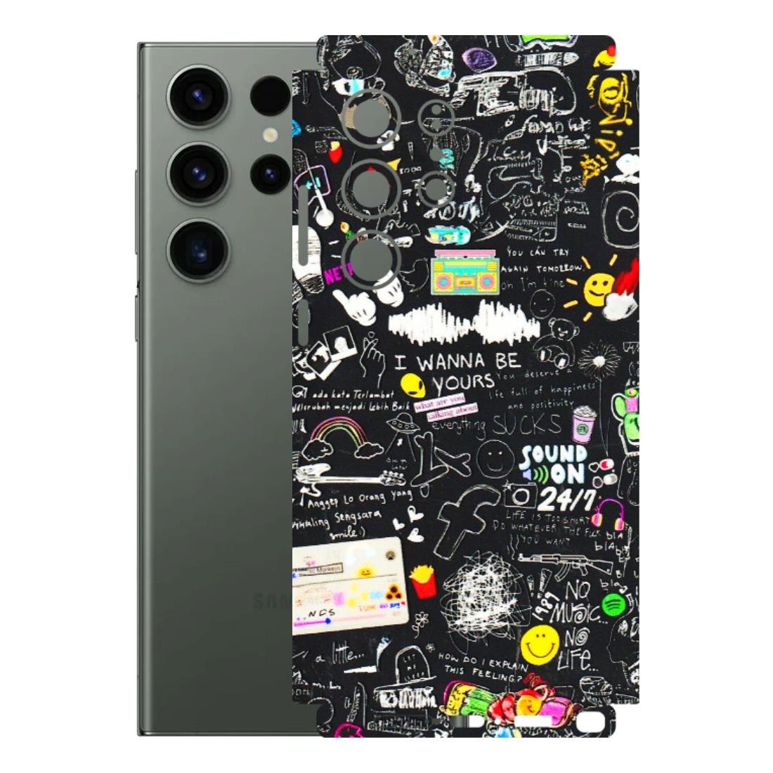 Samsung A/S Series Phone Skins (All Models) - Black Creatives Doodles - 3D Embossed Finish (L-311) Samsung Galaxy S23 Ultra (5G)