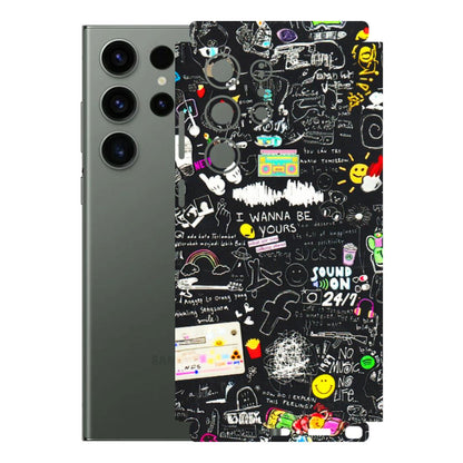 Samsung A/S Series Phone Skins (All Models) - Black Creatives Doodles - 3D Embossed Finish (L-311) Samsung Galaxy S23 Ultra (5G)