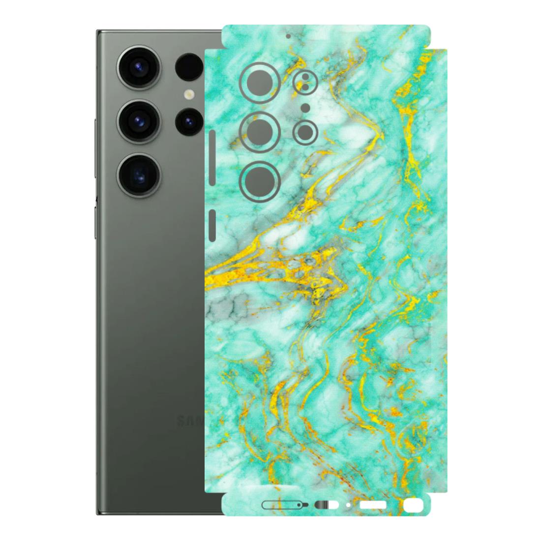 Samsung A/S Series Phone Skins (All Models) - Green And Gold Marble Feel - Matte Finish (M-16) Samsung Galaxy S23 Ultra (5G)