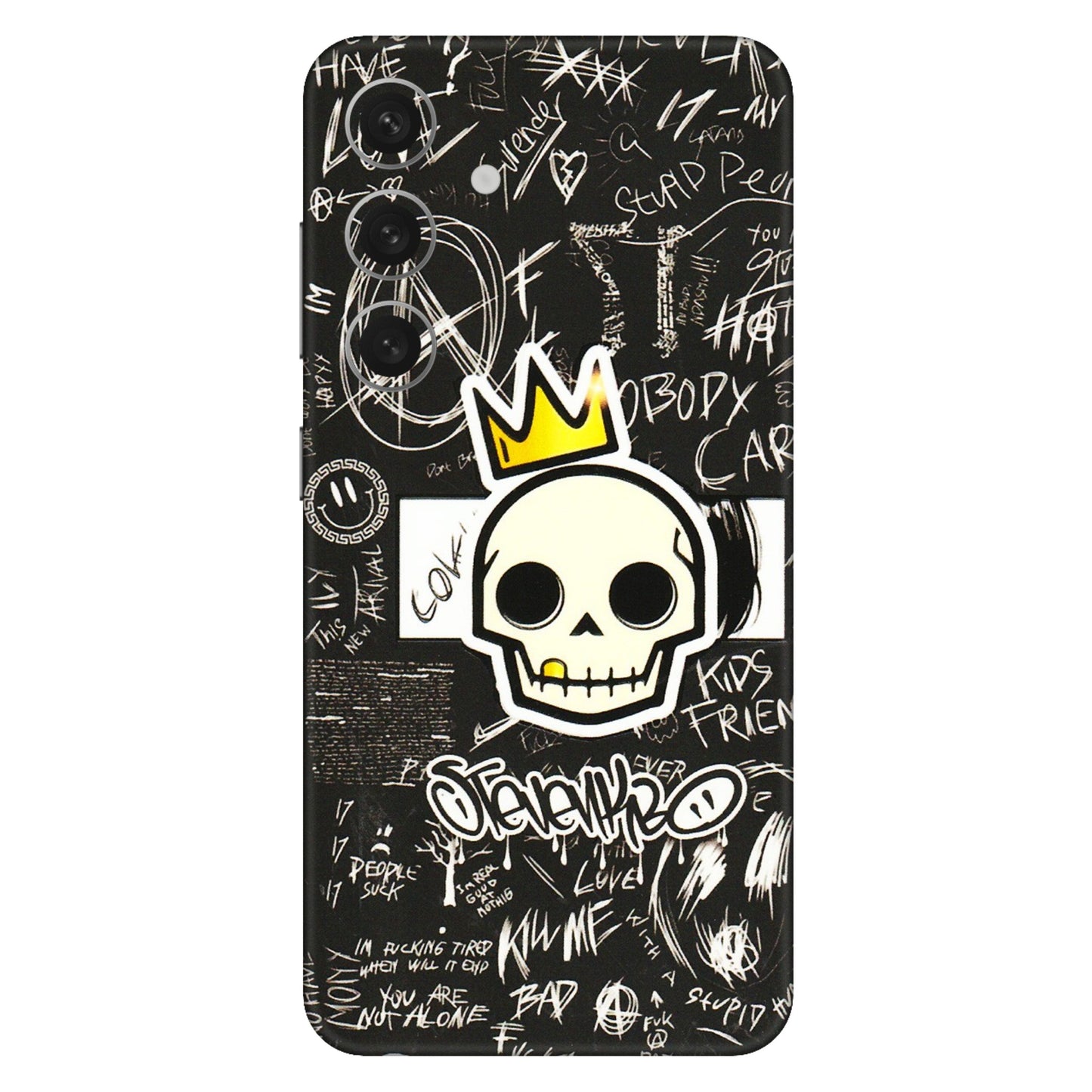 Samsung A/S Series Phone Skins (All Models) - Funny Skull Black Chalk Grafitti - 3D Embossed Finish (L-22) Samsung Galaxy S24 (5G)