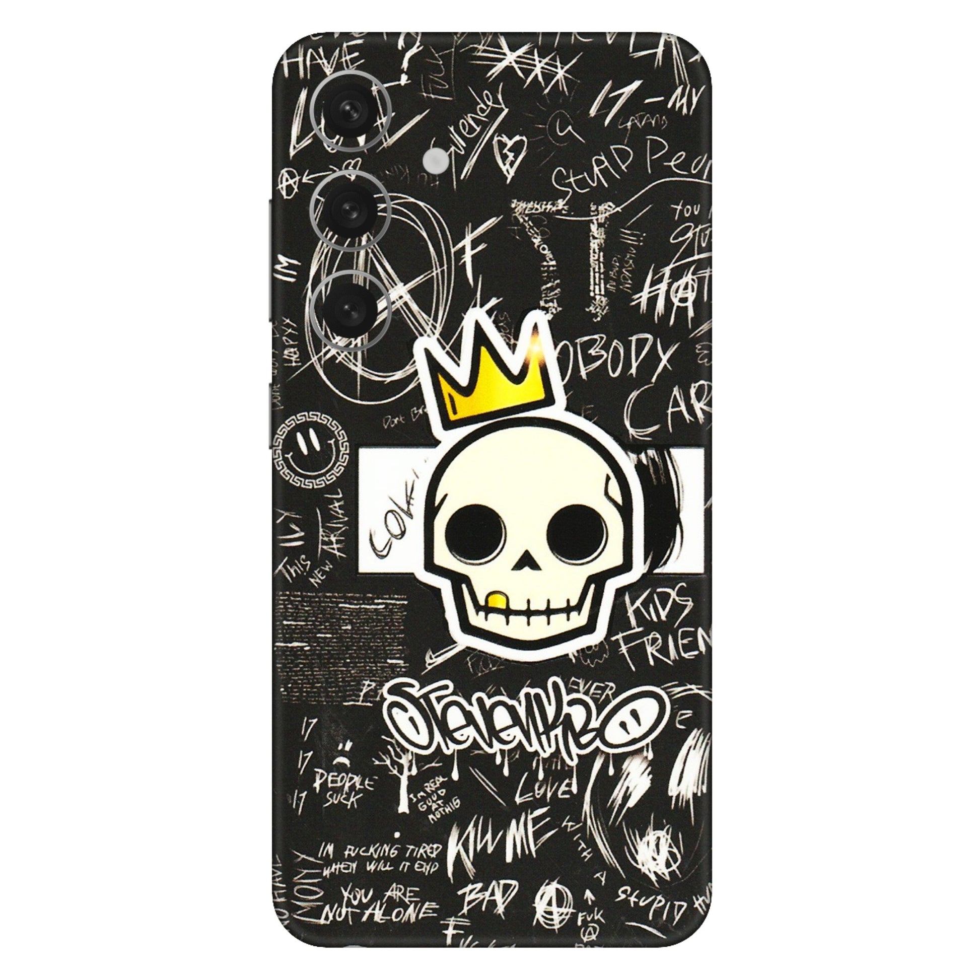 Samsung A/S Series Phone Skins (All Models) - Funny Skull Black Chalk Grafitti - 3D Embossed Finish (L-22) Samsung Galaxy S24 (5G)