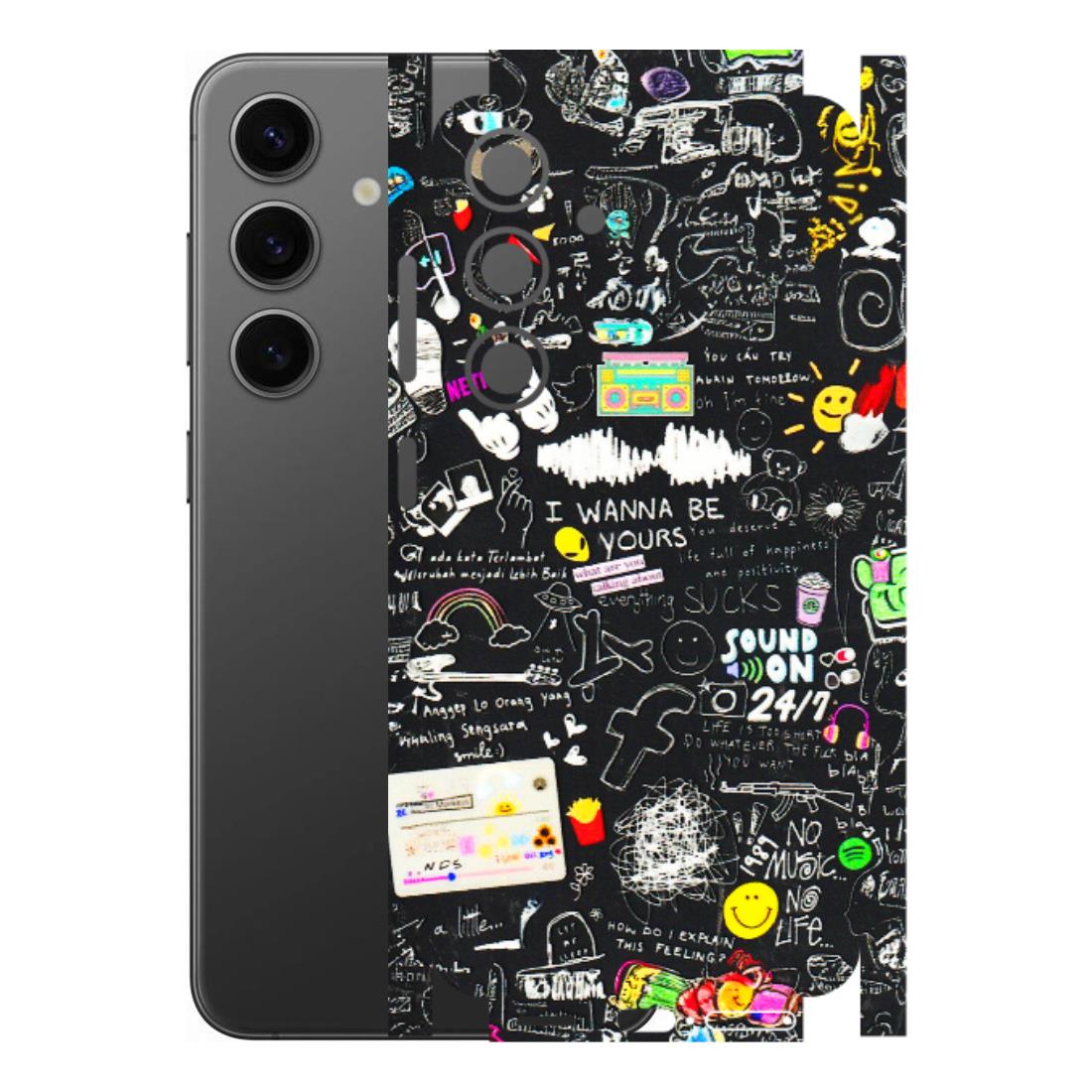 Samsung A/S Series Phone Skins (All Models) - Black Creatives Doodles - 3D Embossed Finish (L-311) Samsung Galaxy S24 (5G)