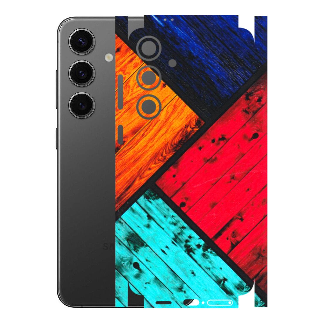 Samsung A/S Series Phone Skins (All Models) - Colourful Wood Panels Abstract - 3D Embossed Finish (L-09) Samsung Galaxy S24 Plus