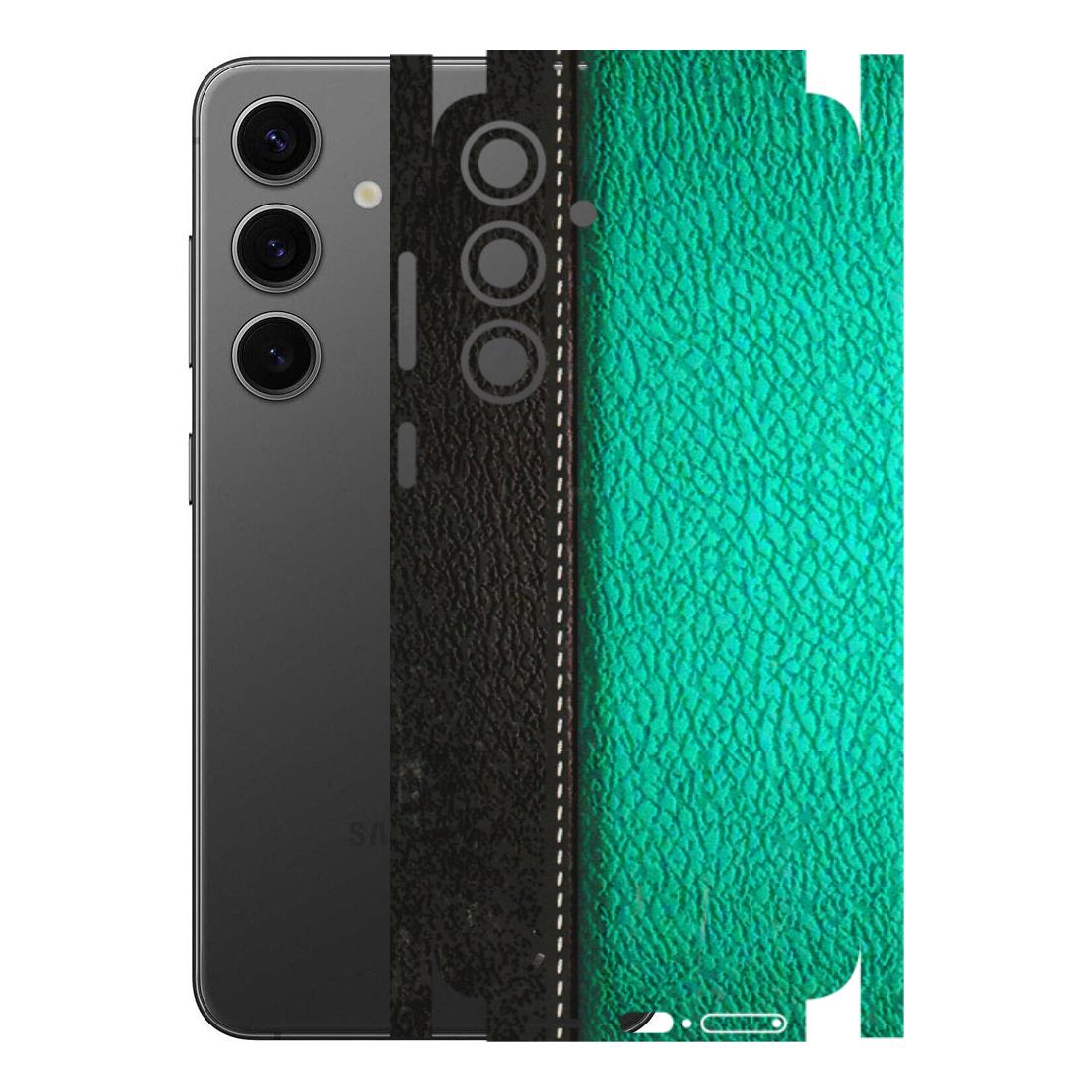 Samsung A/S Series Phone Skins (All Models) - Black Green Dual Leather Stich - 3D Embossed Finish (L-233) Samsung Galaxy S24 Plus
