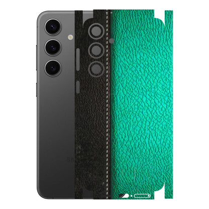 Samsung A/S Series Phone Skins (All Models) - Black Green Dual Leather Stich - 3D Embossed Finish (L-233) Samsung Galaxy S24 Plus