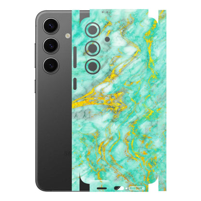 Samsung A/S Series Phone Skins (All Models) - Green And Gold Marble Feel - Matte Finish (M-16) Samsung Galaxy S24 Plus