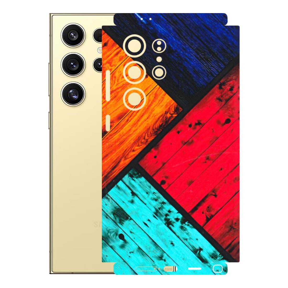 Samsung A/S Series Phone Skins (All Models) - Colourful Wood Panels Abstract - 3D Embossed Finish (L-09) Samsung Galaxy S24 Ultra (5G)