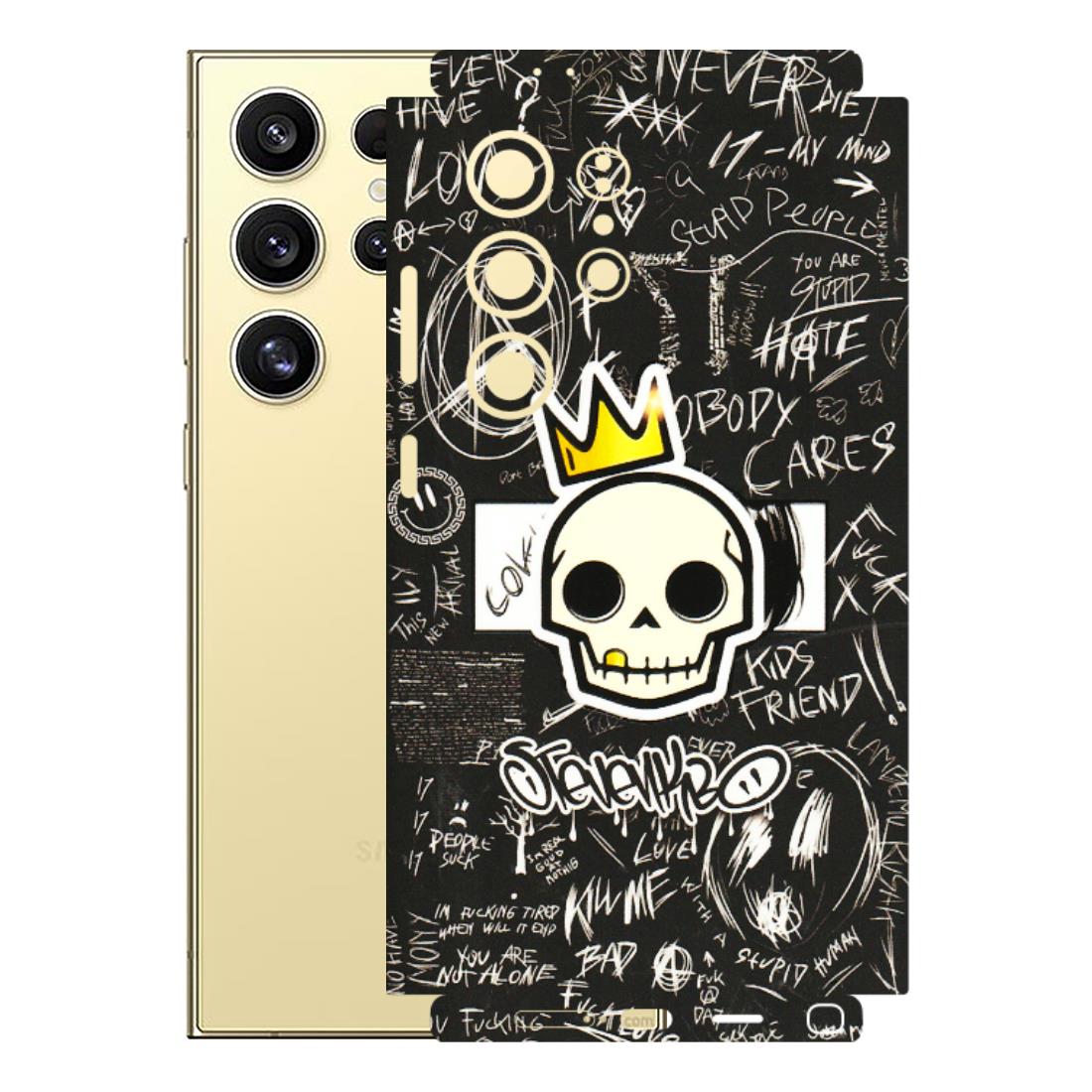 Samsung A/S Series Phone Skins (All Models) - Funny Skull Black Chalk Grafitti - 3D Embossed Finish (L-22) Samsung Galaxy S24 Ultra (5G)
