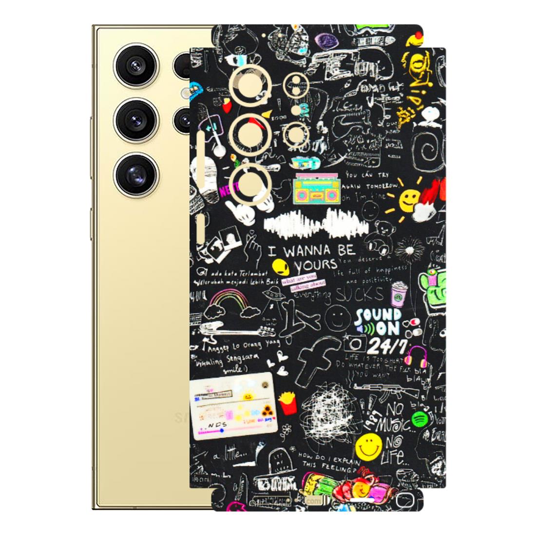 Samsung A/S Series Phone Skins (All Models) - Black Creatives Doodles - 3D Embossed Finish (L-311) Samsung Galaxy S24 Ultra (5G)