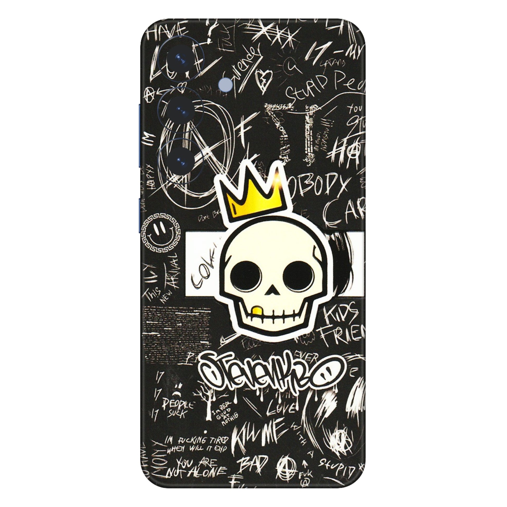 Samsung A/S Series Phone Skins (All Models) - Funny Skull Black Chalk Grafitti - 3D Embossed Finish (L-22) Samsung Galaxy S25 (5G)