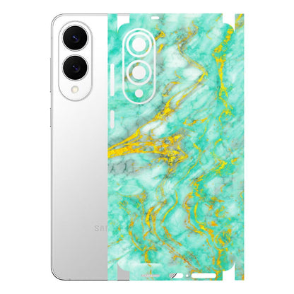 Samsung A/S Series Phone Skins (All Models) - Green And Gold Marble Feel - Matte Finish (M-16) Samsung Galaxy S25 Edge