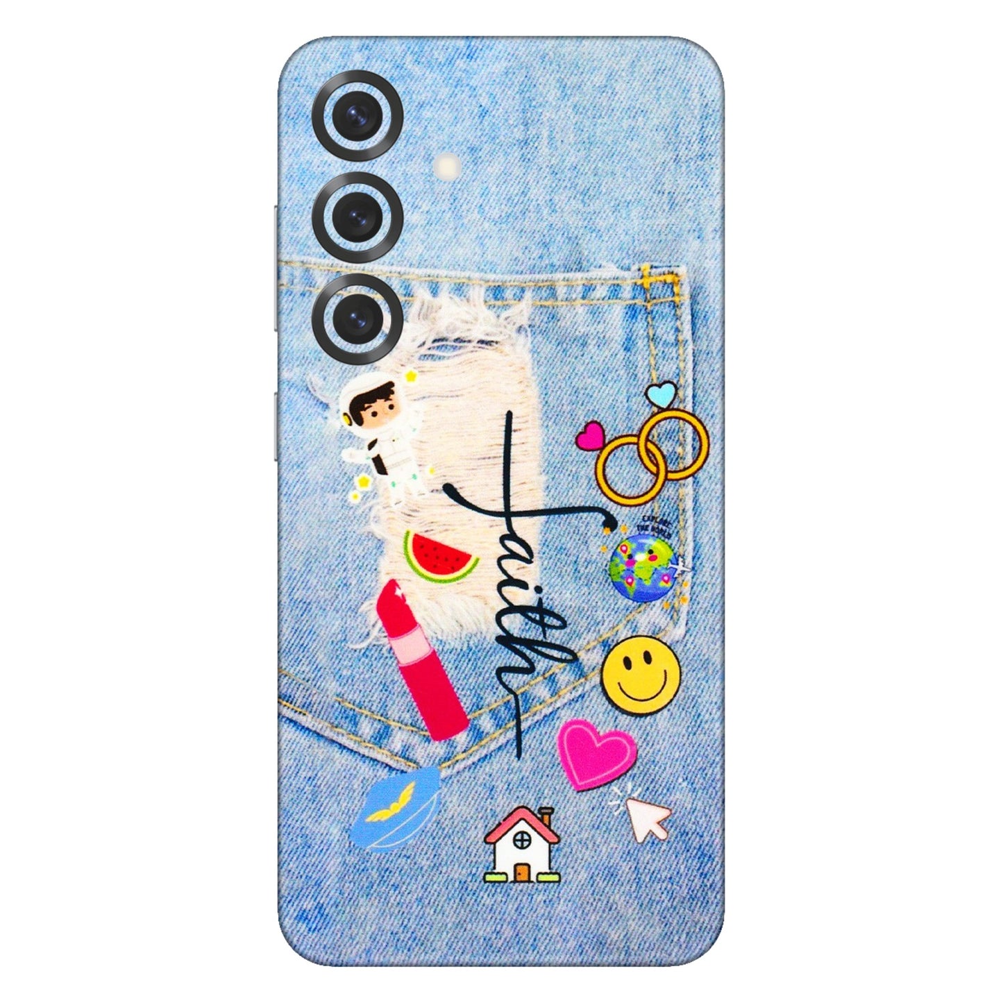 Samsung A/S Series Phone Skins (All Models) - Denim Jeans Pocket - 3D Embossed Finish (L-134) Samsung Galaxy S25 Plus