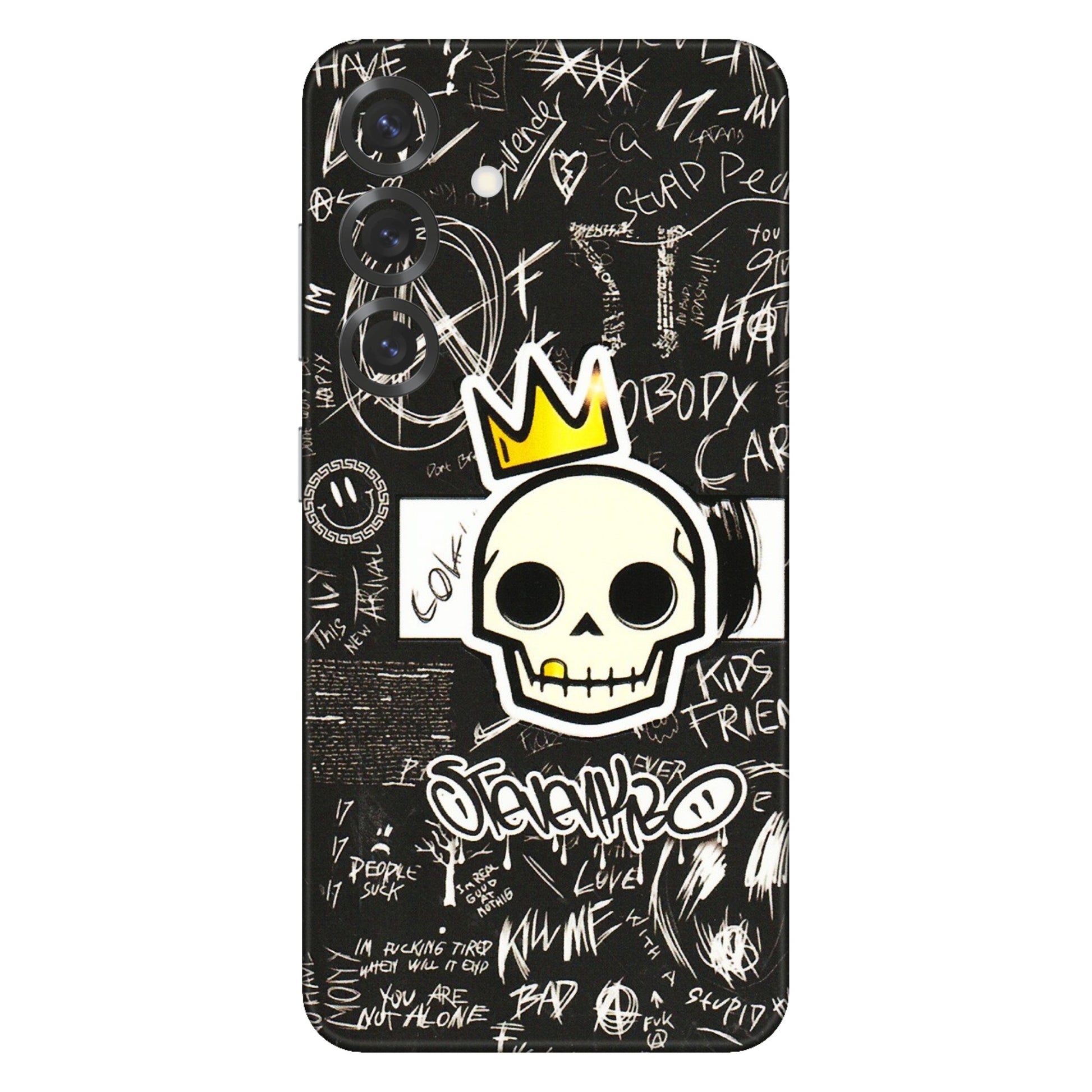 Samsung A/S Series Phone Skins (All Models) - Funny Skull Black Chalk Grafitti - 3D Embossed Finish (L-22) Samsung Galaxy S25 Plus