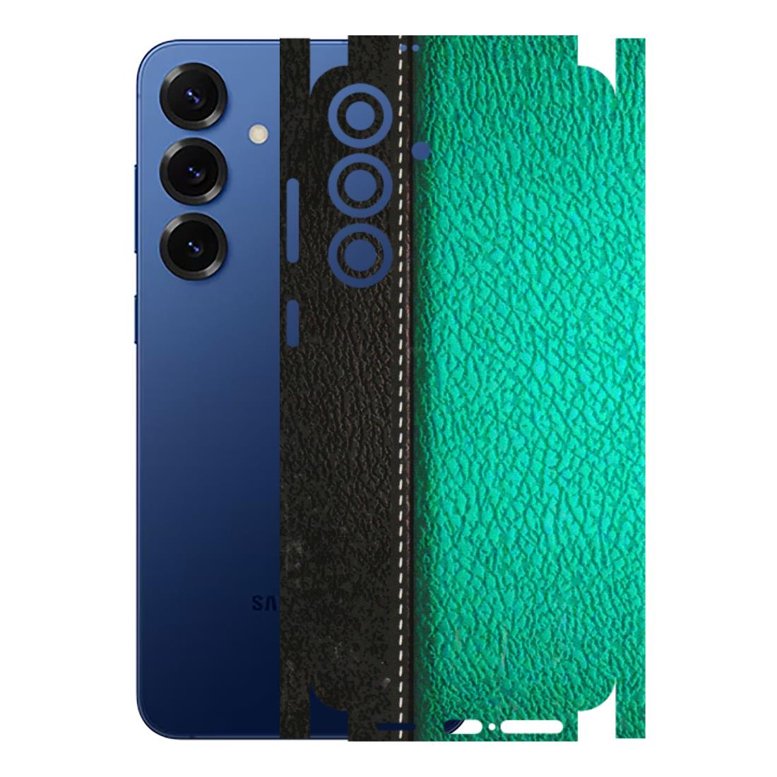 Samsung A/S Series Phone Skins (All Models) - Black Green Dual Leather Stich - 3D Embossed Finish (L-233) Samsung Galaxy S25 Plus