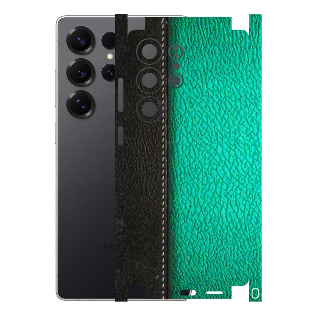 Samsung A/S Series Phone Skins (All Models) - Black Green Dual Leather Stich - 3D Embossed Finish (L-233) Samsung Galaxy S25 Ultra (5G)