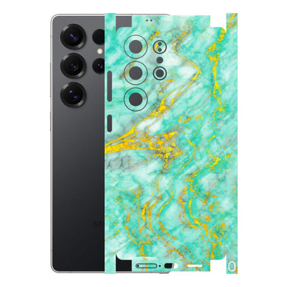 Samsung A/S Series Phone Skins (All Models) - Green And Gold Marble Feel - Matte Finish (M-16) Samsung Galaxy S25 Ultra (5G)