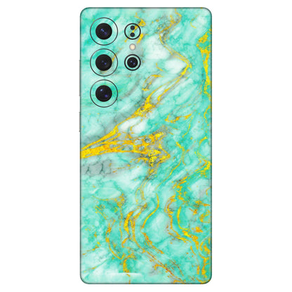 Samsung A/S Series Phone Skins (All Models) - Green And Gold Marble Feel - Matte Finish (M-16) Samsung Galaxy S25 Ultra (5G)