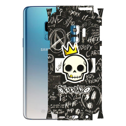 Samsung A/S Series Phone Skins (All Models) - Funny Skull Black Chalk Grafitti - 3D Embossed Finish (L-22) Samsung Galaxy S9