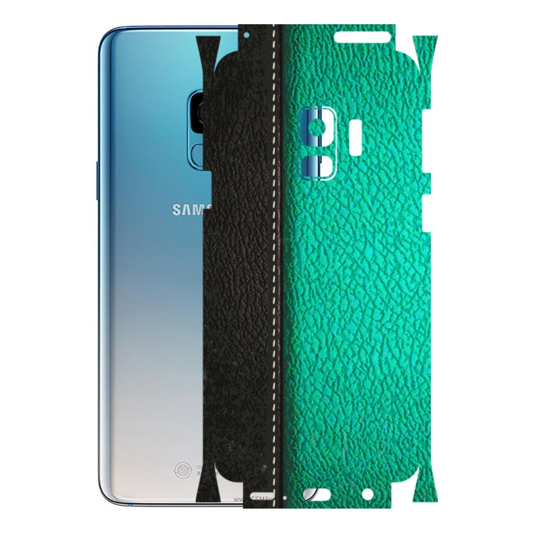 Samsung A/S Series Phone Skins (All Models) - Black Green Dual Leather Stich - 3D Embossed Finish (L-233) Samsung Galaxy S9