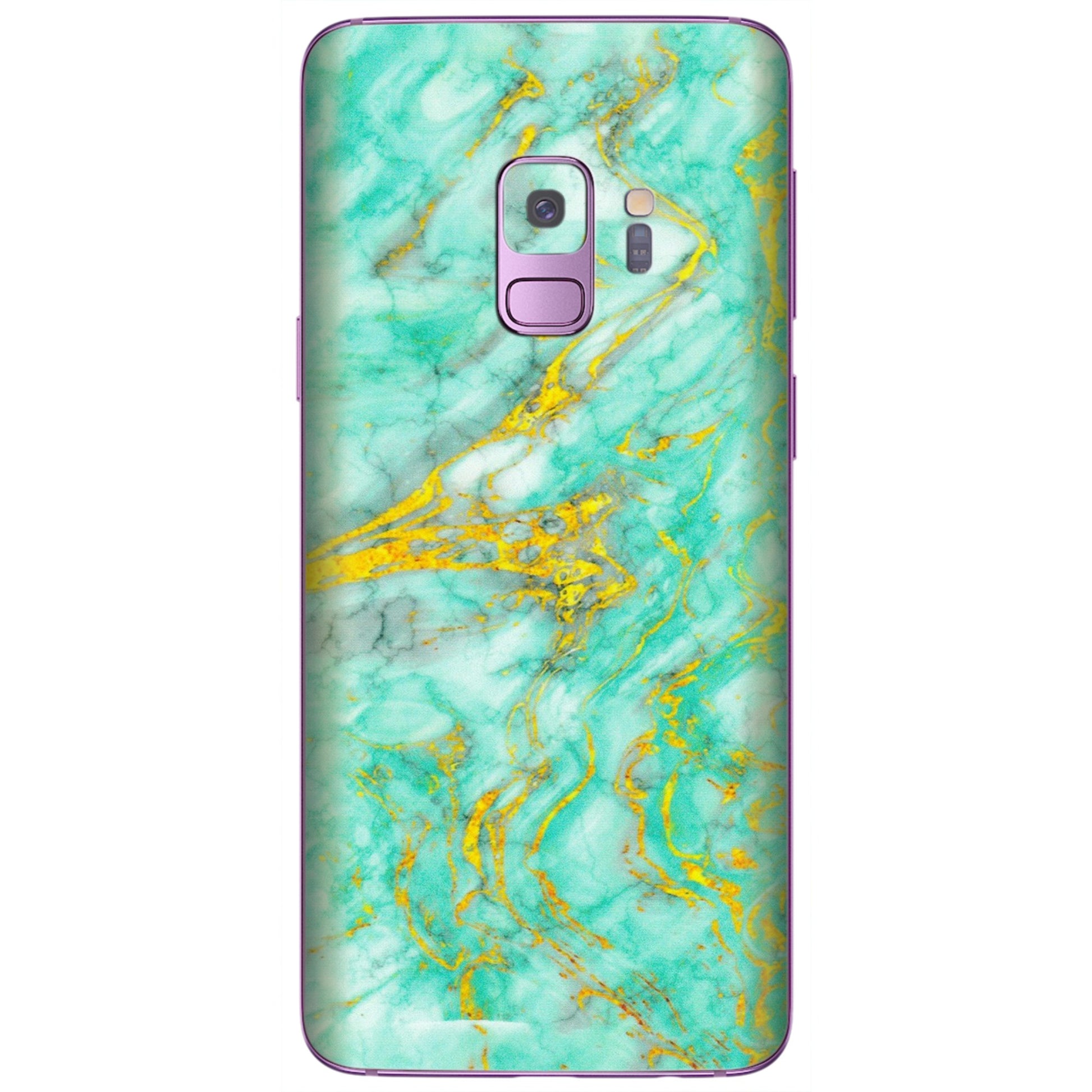 Samsung A/S Series Phone Skins (All Models) - Green And Gold Marble Feel - Matte Finish (M-16) Samsung Galaxy S9