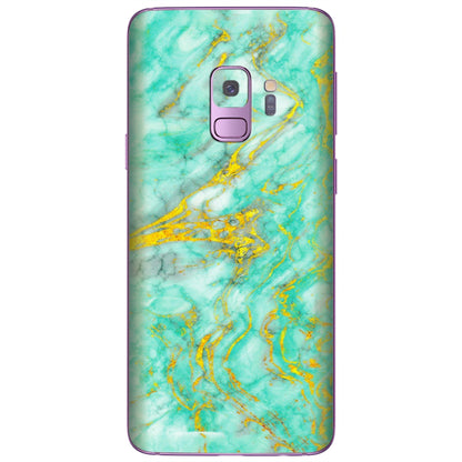Samsung A/S Series Phone Skins (All Models) - Green And Gold Marble Feel - Matte Finish (M-16) Samsung Galaxy S9