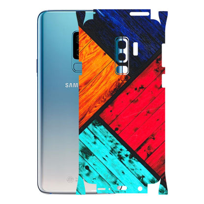 Samsung A/S Series Phone Skins (All Models) - Colourful Wood Panels Abstract - 3D Embossed Finish (L-09) Samsung Galaxy S9 Plus