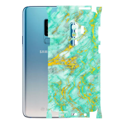 Samsung A/S Series Phone Skins (All Models) - Green And Gold Marble Feel - Matte Finish (M-16) Samsung Galaxy S9 Plus