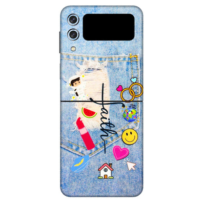 Samsung M/F/Note/Flip and C Phone Skins (All Models) - Denim Jeans Pocket - 3D Embossed Finish (L-134) Samsung Galaxy Z Flip 3 (5G)
