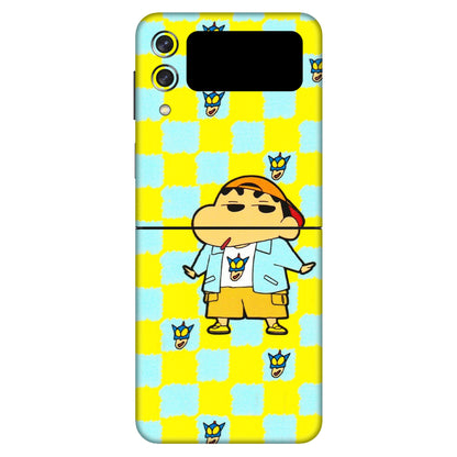 Samsung M/F/Note/Flip and C Phone Skins (All Models) - Yellow Blue Shinchan Cute - 3D Embossed Finish (L-221) Samsung Galaxy Z Flip 3 (5G)