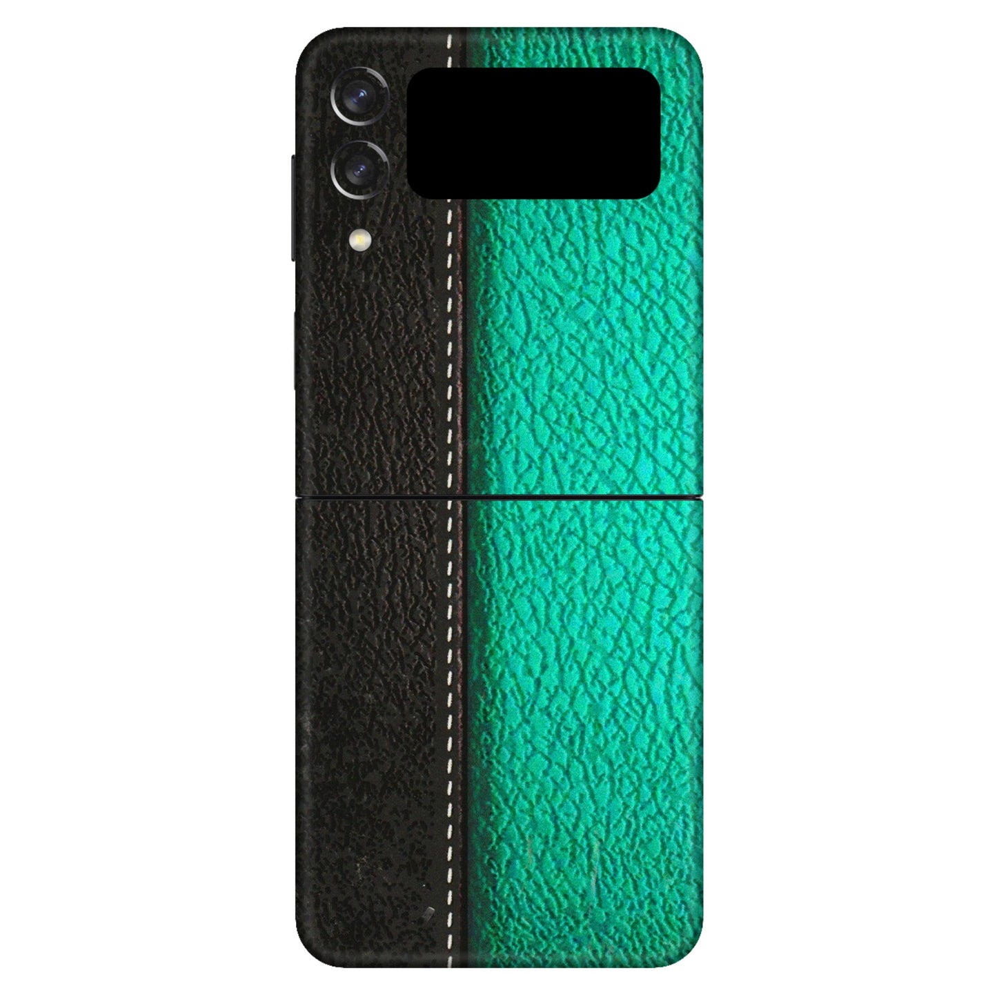 Samsung M/F/Note/Flip and C Phone Skins (All Models) - Black Green Dual Leather Stich - 3D Embossed Finish (L-233) Samsung Galaxy Z Flip 3 (5G)