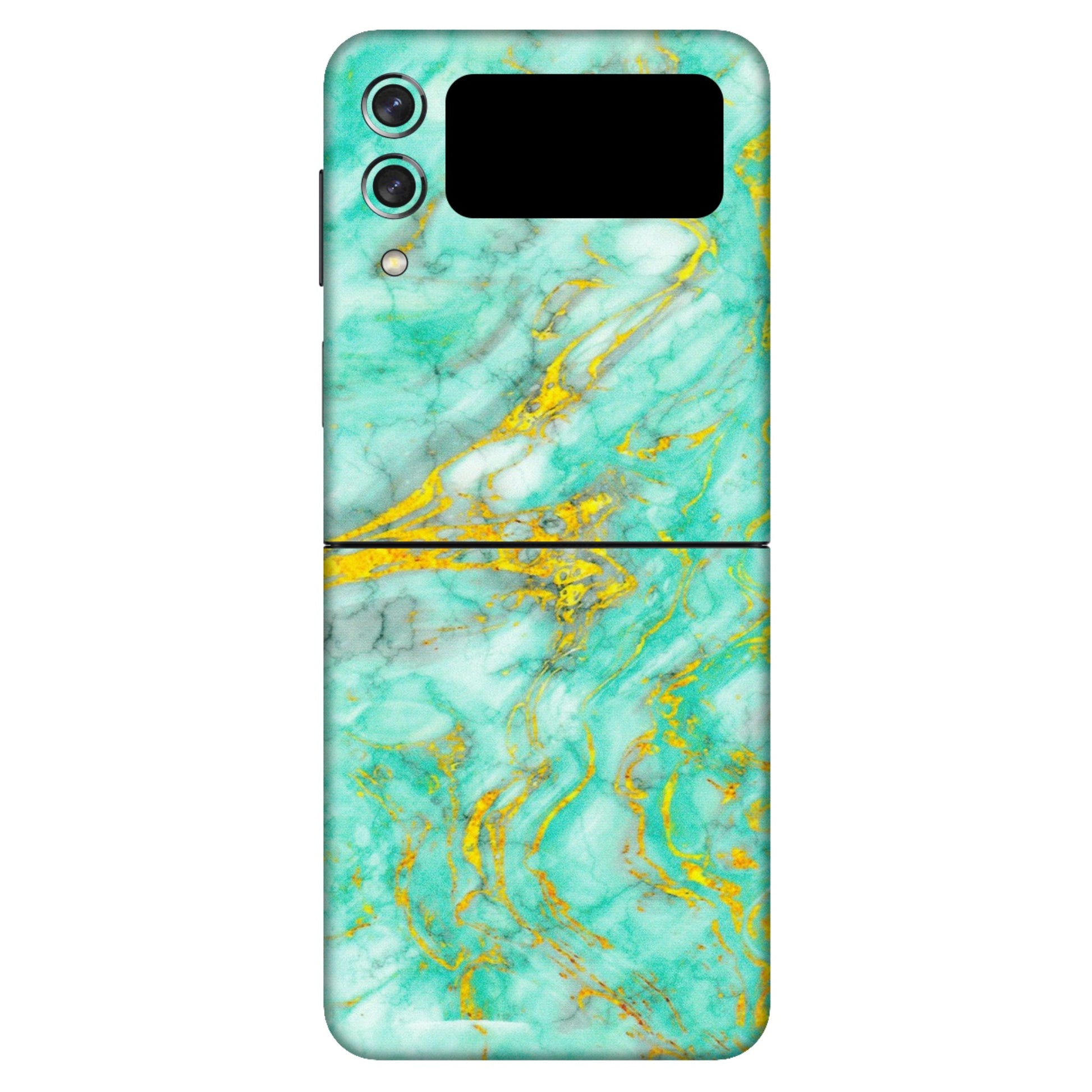 Samsung M/F/Note/Flip and C Phone Skins (All Models) - Green And Gold Marble Feel - Matte Finish (M-16) Samsung Galaxy Z Flip 3 (5G)