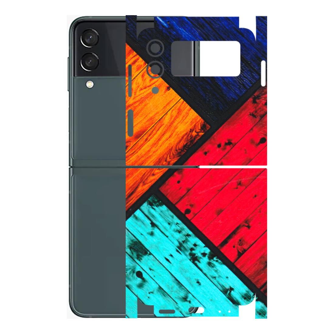 Samsung M/F/Note/Flip and C Phone Skins (All Models) - Colourful Wood Panels Abstract - 3D Embossed Finish (L-09) Samsung Galaxy Z Flip 3 (5G)