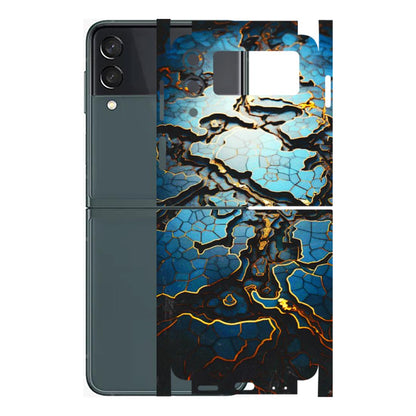 Samsung M/F/Note/Flip and C Phone Skins (All Models) - Blue Gold Abstract - 3D Embossed Finish (L-11) Samsung Galaxy Z Flip 3 (5G)