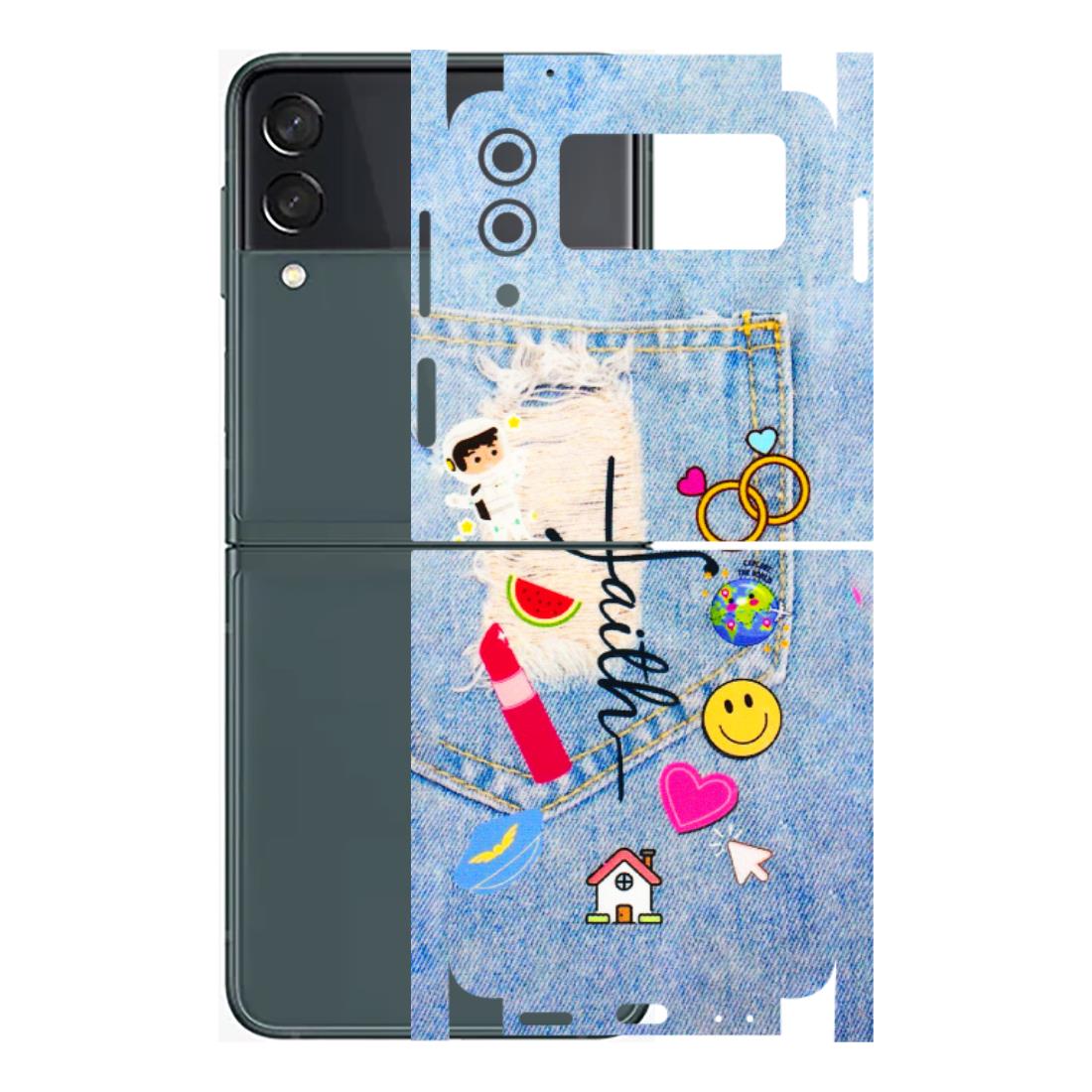 Samsung M/F/Note/Flip and C Phone Skins (All Models) - Denim Jeans Pocket - 3D Embossed Finish (L-134) Samsung Galaxy Z Flip 3 (5G)