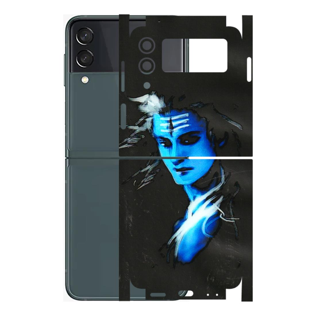 Samsung M/F/Note/Flip and C Phone Skins (All Models) - Har Har Mahadev Blue/Black - 3D Embossed Finish (L-185) Samsung Galaxy Z Flip 3 (5G)