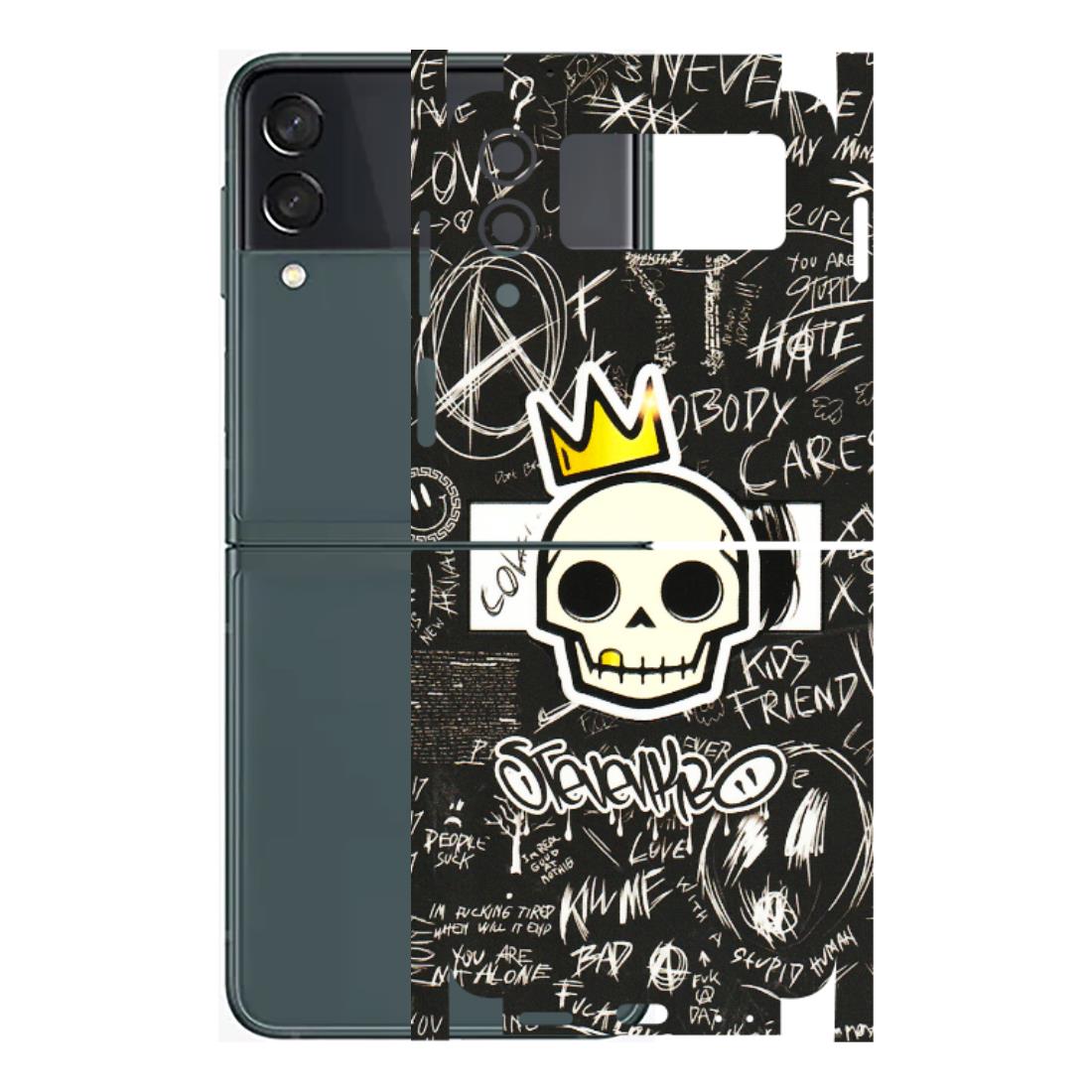 Samsung M/F/Note/Flip and C Phone Skins (All Models) - Funny Skull Black Chalk Grafitti - 3D Embossed Finish (L-22) Samsung Galaxy Z Flip 3 (5G)