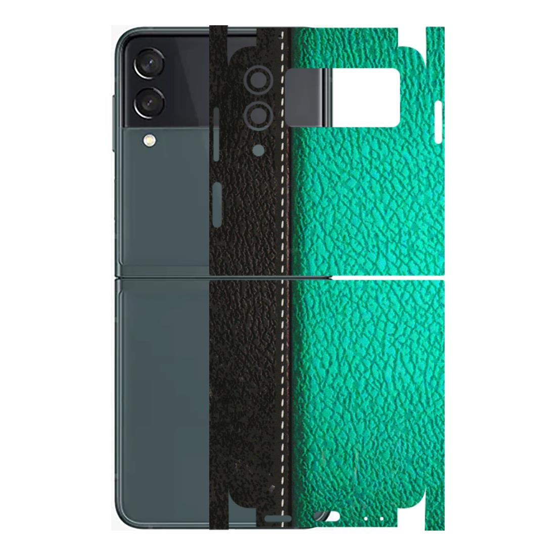Samsung M/F/Note/Flip and C Phone Skins (All Models) - Black Green Dual Leather Stich - 3D Embossed Finish (L-233) Samsung Galaxy Z Flip 3 (5G)