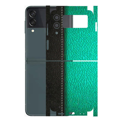 Samsung M/F/Note/Flip and C Phone Skins (All Models) - Black Green Dual Leather Stich - 3D Embossed Finish (L-233) Samsung Galaxy Z Flip 3 (5G)