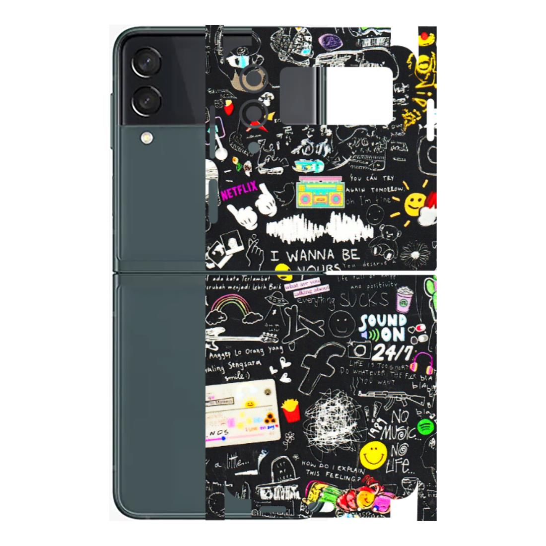 Samsung M/F/Note/Flip and C Phone Skins (All Models) - Black Creatives Doodles - 3D Embossed Finish (L-311) Samsung Galaxy Z Flip 3 (5G)