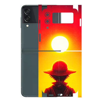 Samsung M/F/Note/Flip and C Phone Skins (All Models) - Cool Sunset With Monkey D.Luffy Anime - 3D Embossed Finish (L-329) Samsung Galaxy Z Flip 3 (5G)