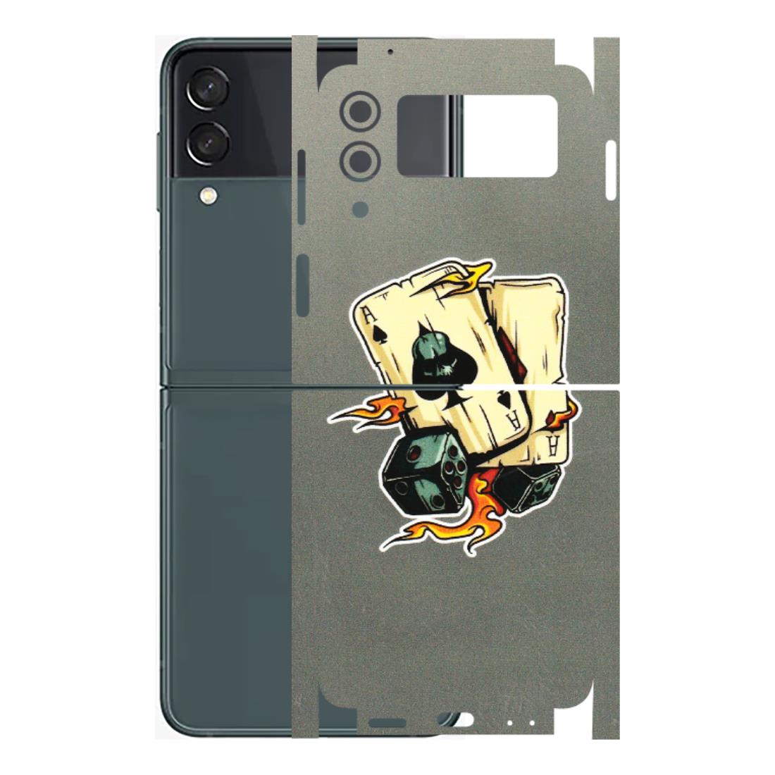 Samsung M/F/Note/Flip and C Phone Skins (All Models) - Grey Cards Of Ace - 3D Embossed Finish (L-77) Samsung Galaxy Z Flip 3 (5G)
