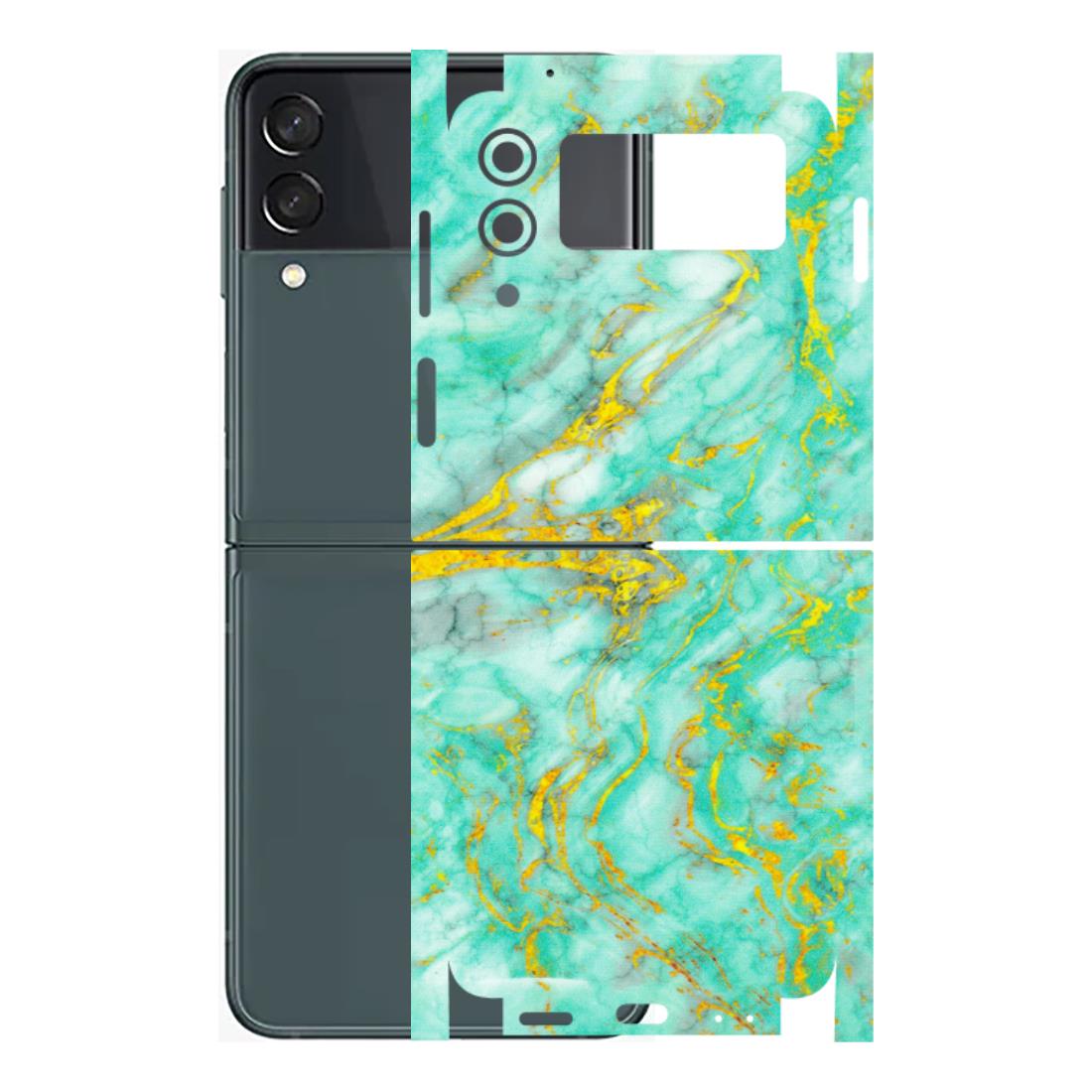 Samsung M/F/Note/Flip and C Phone Skins (All Models) - Green And Gold Marble Feel - Matte Finish (M-16) Samsung Galaxy Z Flip 3 (5G)