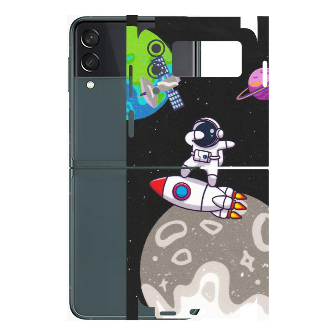 Samsung M/F/Note/Flip and C Phone Skins (All Models) - Astronaut Vibing Toon Running - Matte Finish (M-39) Samsung Galaxy Z Flip 3 (5G)