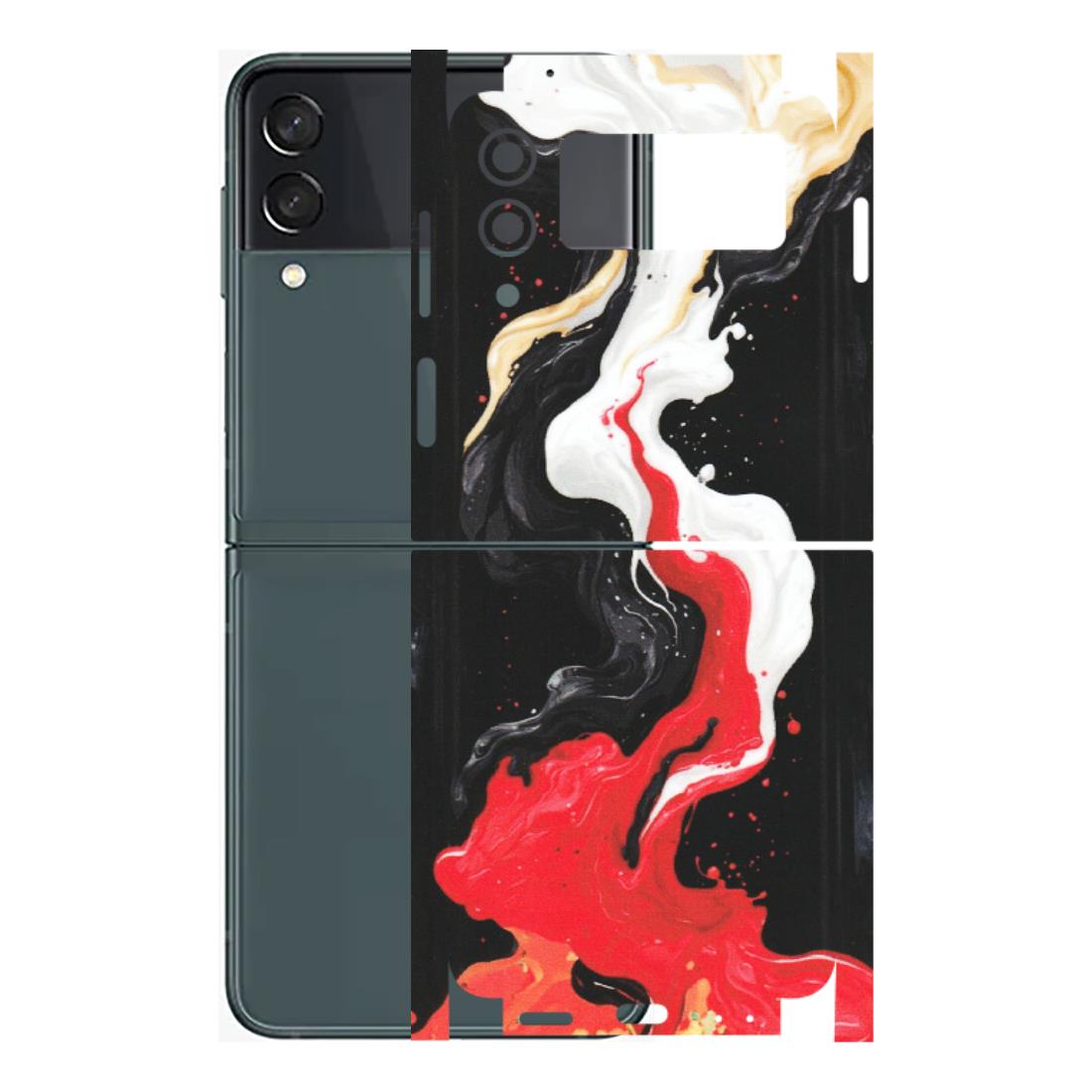 Samsung M/F/Note/Flip and C Phone Skins (All Models) - Black Red White Paint Splash Fusion - Matte Finish (M-56) Samsung Galaxy Z Flip 3 (5G)