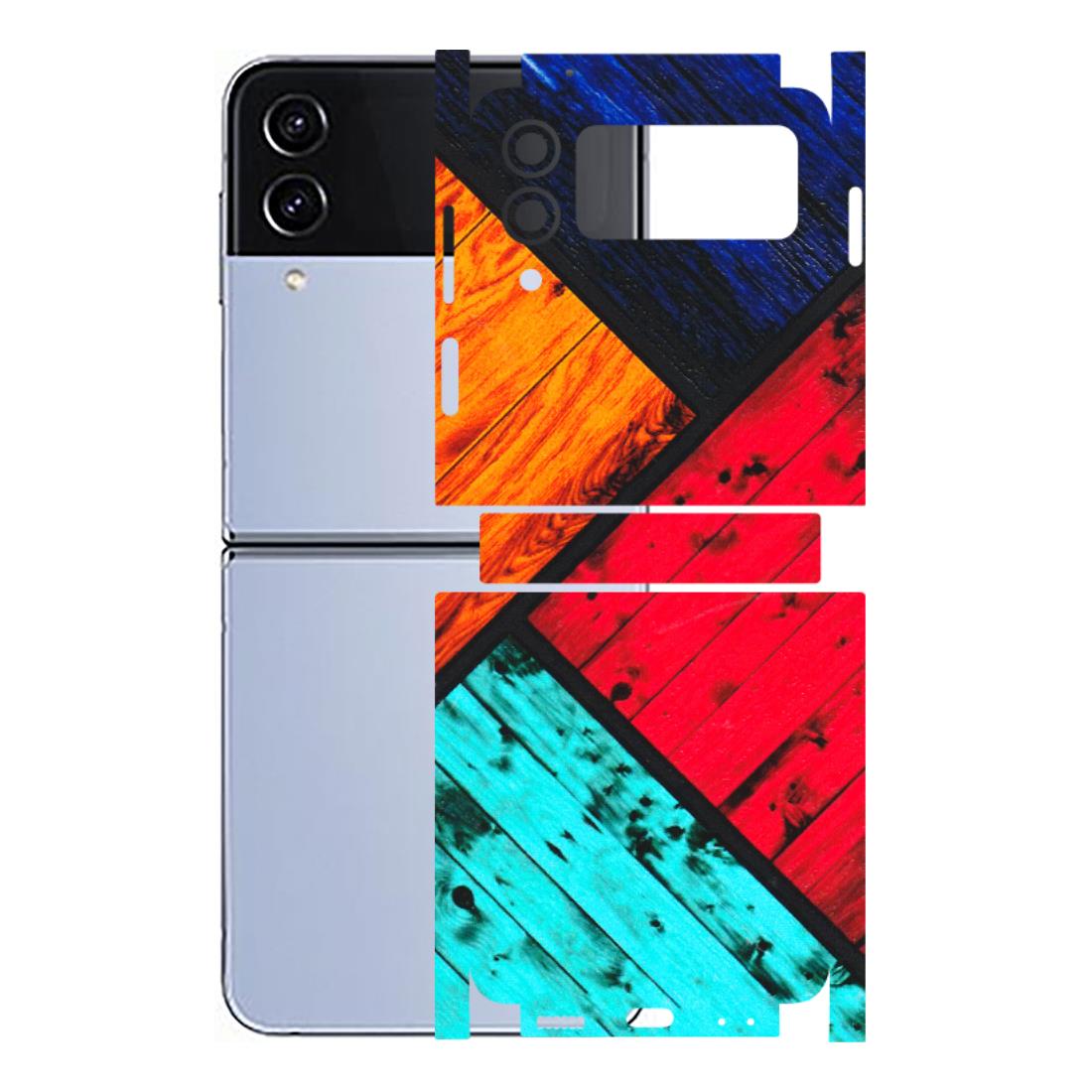 Samsung M/F/Note/Flip and C Phone Skins (All Models) - Colourful Wood Panels Abstract - 3D Embossed Finish (L-09) Samsung Galaxy Z Flip 4