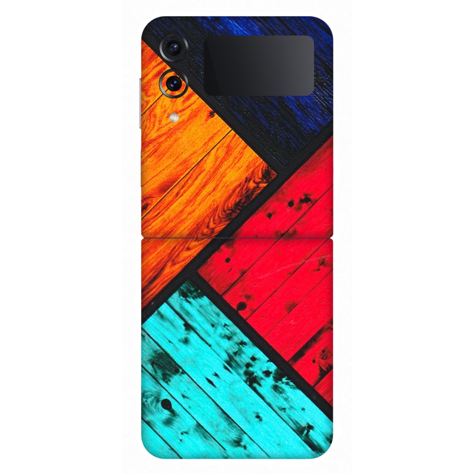 Samsung M/F/Note/Flip and C Phone Skins (All Models) - Colourful Wood Panels Abstract - 3D Embossed Finish (L-09) Samsung Galaxy Z Flip 4